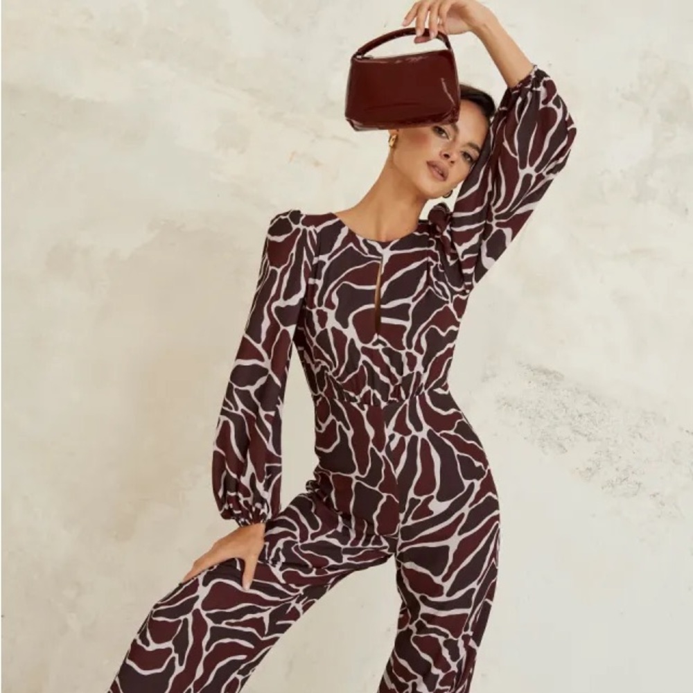 NWT_Lady Pipa Cut Out Back Jumpsuit in brown cream size S